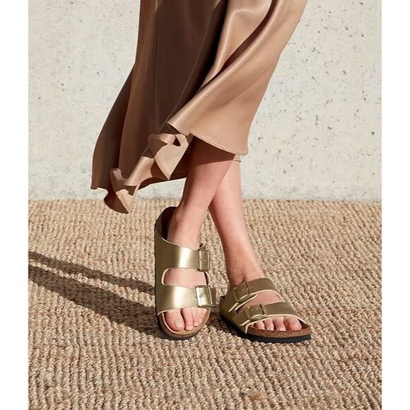 Birkenstock Women's Arizona Narrow Fit Birko Flor GOLD SZ EU 38 US 7 NWOB - Picture 4 of 7